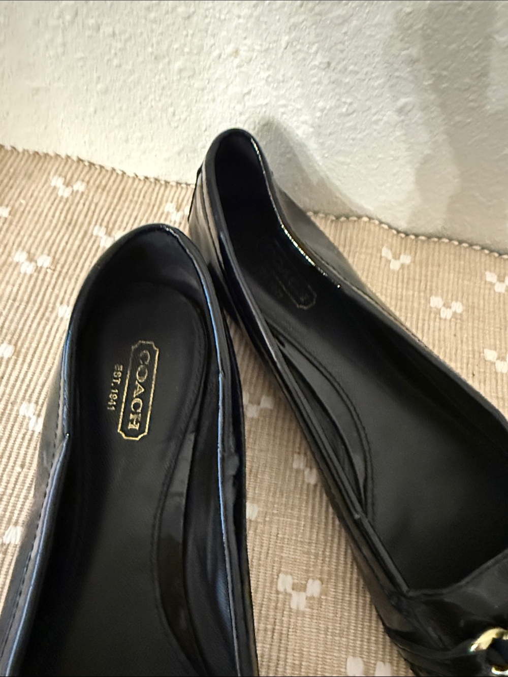 Coach Black Patent Leather Chain Link Ballet Flats Moc Toe Shoes 8 - Picture 6 of 16